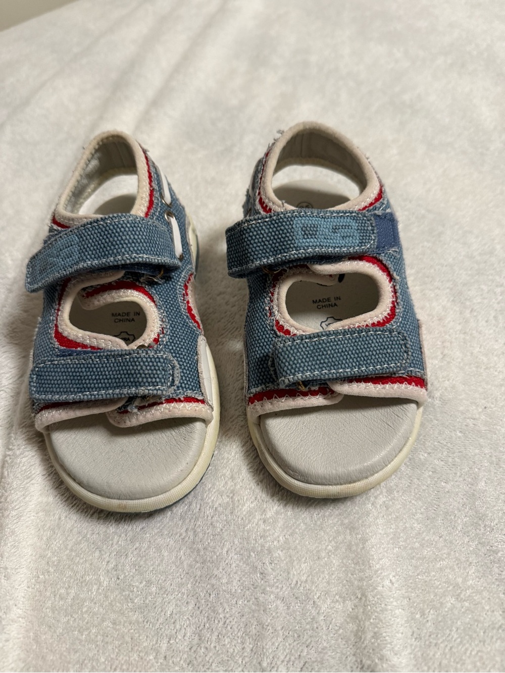D&G Junior Adjustable Blue Denim Sandals with Red Trim